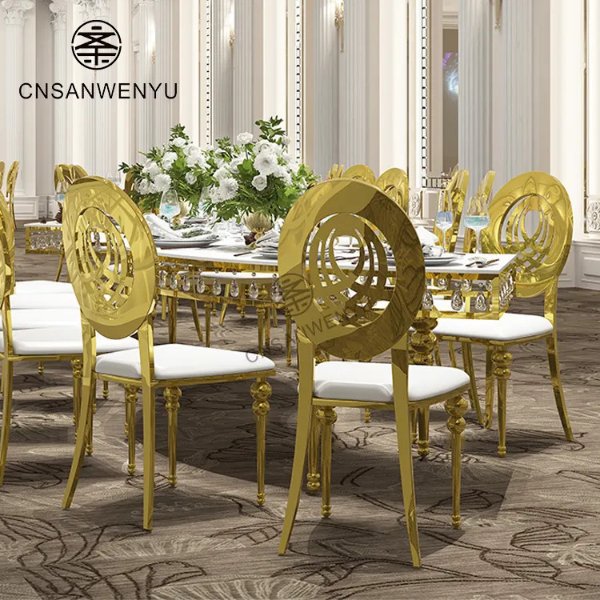 Wholesale Cheap Decoration Event Furniture Earth Chair for Sale Rose Gold Stackable Stainless Steel Wedding Chairs for Events
