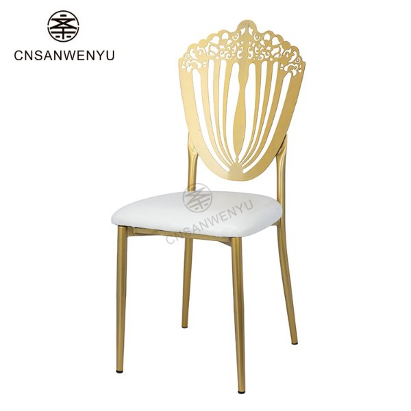 Luxury Gold Wedding iron Chairs | Wholesale Stacking Banquet Seating with Hollow Back