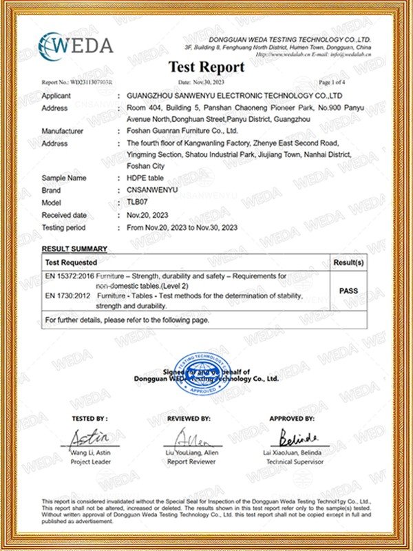 EN15372-HDPE table