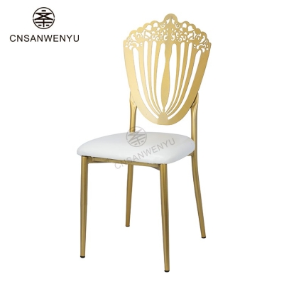 Luxury Gold Wedding iron Chairs | Wholesale Stacking Banquet Seating with Hollow Back