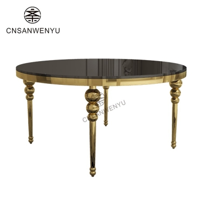 Luxury Stainless Steel Black & Gold Round Table | Banquet Wedding & Event Dining Furniture