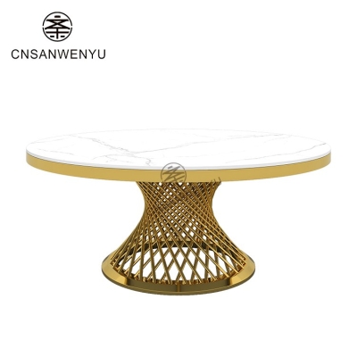 Luxury Round Banquet Table | Thickened Marble Top & Bird's Nest Steel Legs for Weddings & Events
