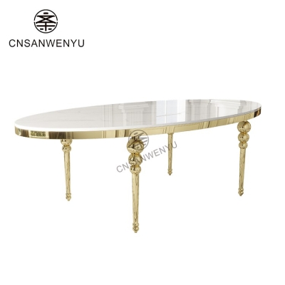 Luxury White Oval Dining Table | Gold Stainless Steel Wedding & Event Furniture