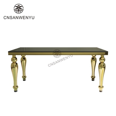 Luxury Gold Rectangular Dining Table | Thickened Marble & Stainless Steel for Weddings & Events ﻿