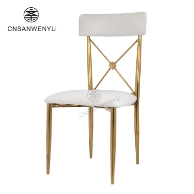 Wholesale Gold Stackable Dinner Chairs | Stainless Steel Cross Back with Velvet Pads for Hotel, Wedding & Events