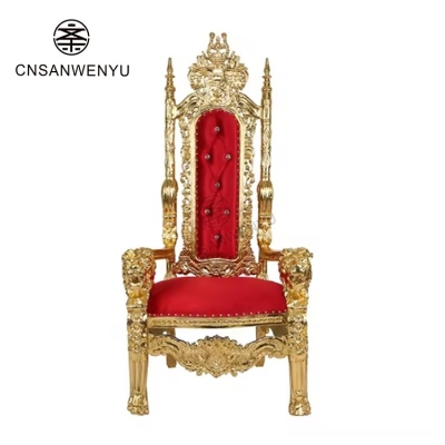 Elegant French Lion Head Carved King Throne Chair with Gold Leaf Finish for Wedding & Event