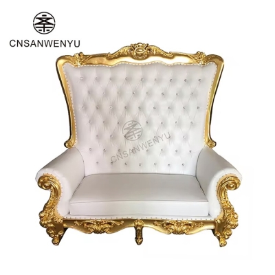 Luxury Golden King Double Throne Chair for Wedding High Back Royal Sweetheart Sofa